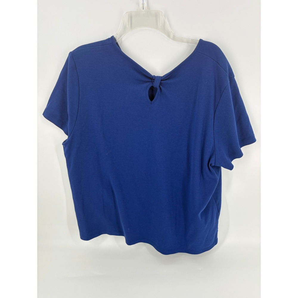 Alfred Dunner Blue Palm‎ Tree Floral Embroidered T-Shirt Top XL - Picture 2 of 6